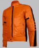 BIKER STYLE ORANGE LEATHER JACKET MEN 1