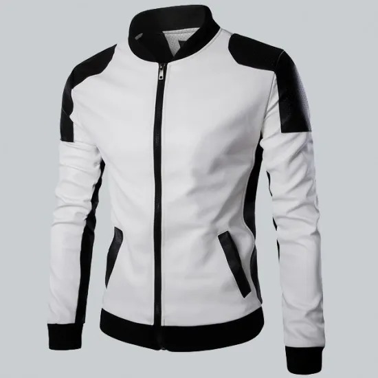 Joliet White Leather Perforated Jacket Mens - JacketsbyT
