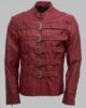 MEN MAROON BELTED FASHION LEATHER JACKET 1