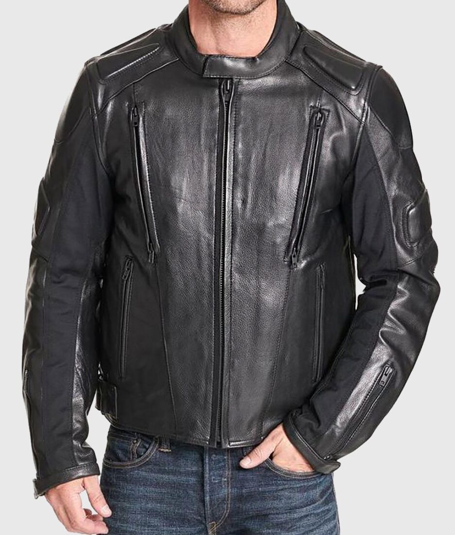 Mens Padded Leather Motorcycle Jacket