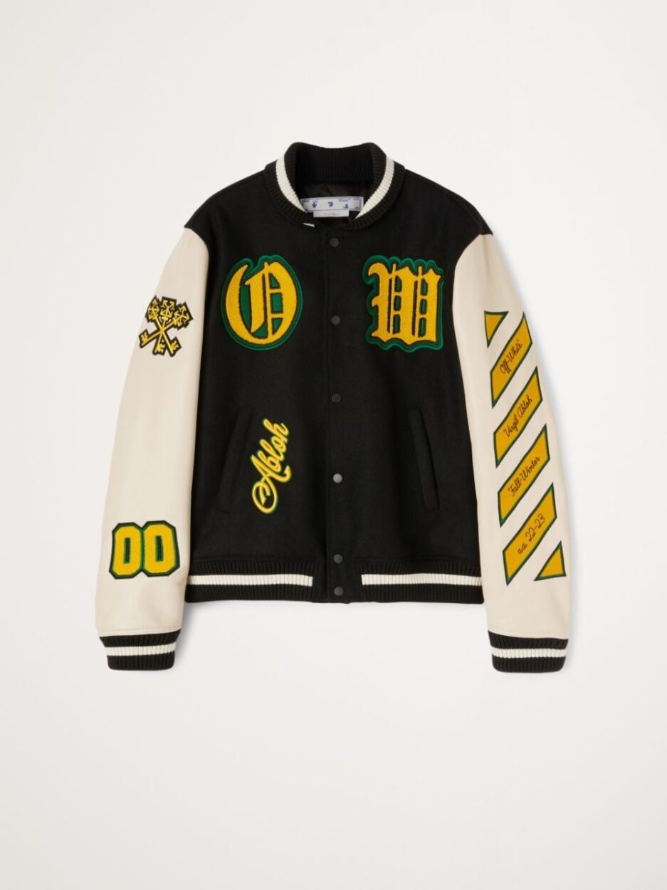 Black-Stretch Wool Blend-Off-White- Leather-Varsity-Jacket-bomber
