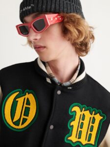 Black-Stretch Wool Blend-Off-White- Leather-Varsity-Jacket-bomber