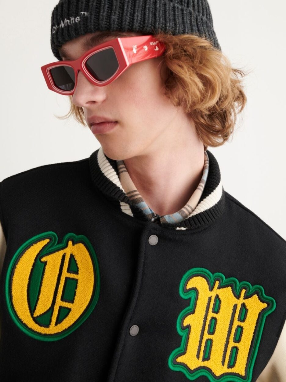 Black-Stretch Wool Blend-Off-White- Leather-Varsity-Jacket-bomber