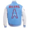 houston oilers retro classic blue varsity jacket-men's collection-Houston Oilers Retro-Classic Blue Varsity Jacket-Houston Oilers varsity jacket-Houston Oilers jacket-wool varsity jacket-classic varsity jacket-baseball jacket-convention jacket-winter jacket-men's jacket-women's jacket-college jacket-letterman jacket