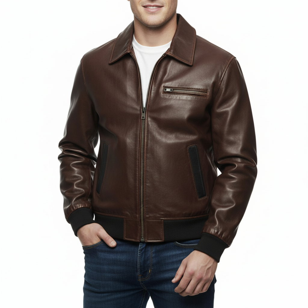 Mafia Tommy Angelo Brown Leather Bomber Jacket