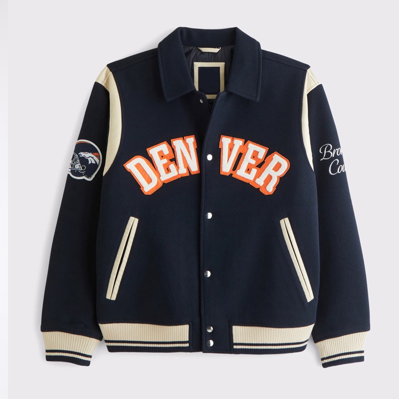 Denver Broncos Navy Varsity Bomber Wool Jacket