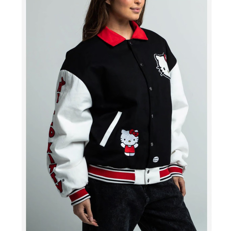 dumbgood-hello-kitty-black-and-white-varsity-jacket
