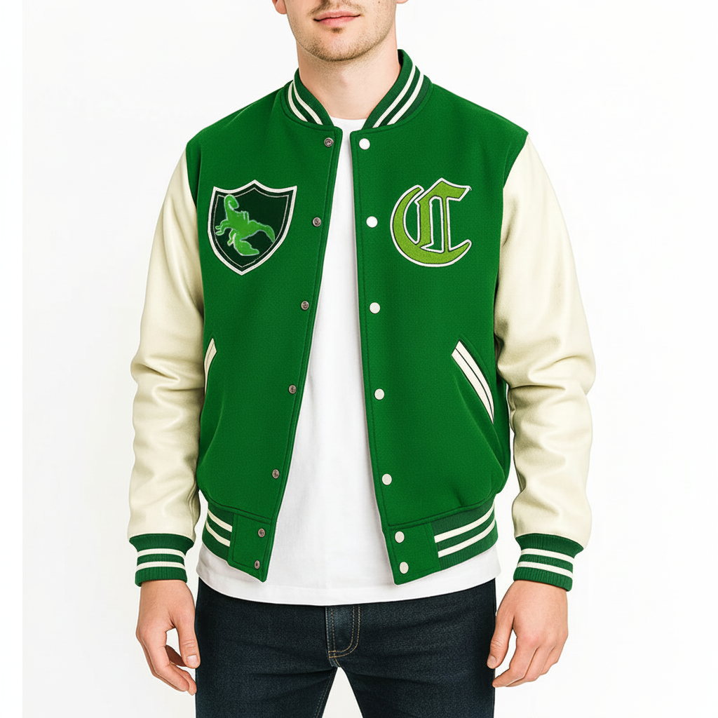 GTA 5 Franklin Adamim Green and White Varsity Jacket