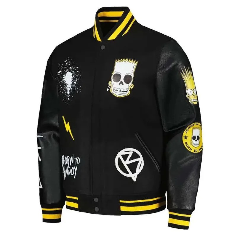 The Simpsons Freeze Max Polished Punk Bart Black Varsity Jacket