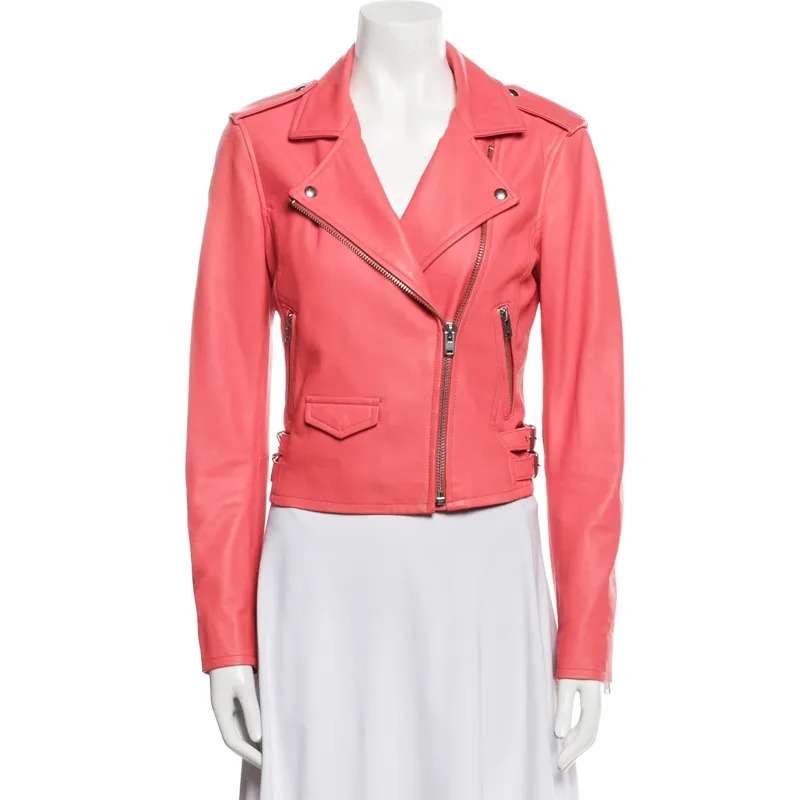 Gigi Hadid Biker Pink Leather Jacket