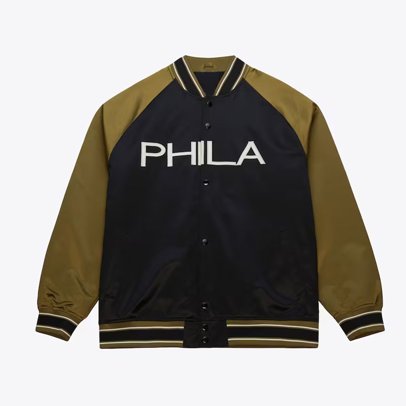 Philadelphia 76ers Black Olive Satin Double Clutch Jacket
