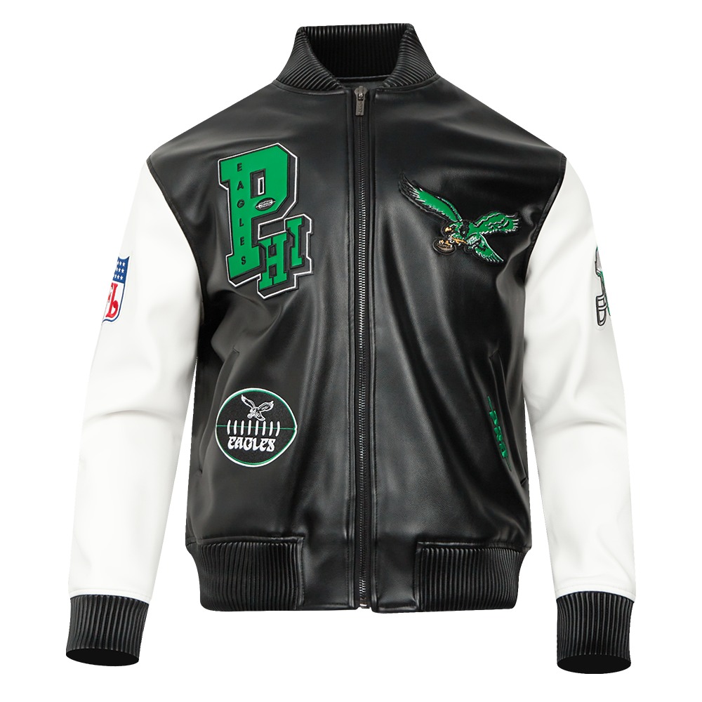 Philadelphia Eagles Black & White Leather Varsity Jacket