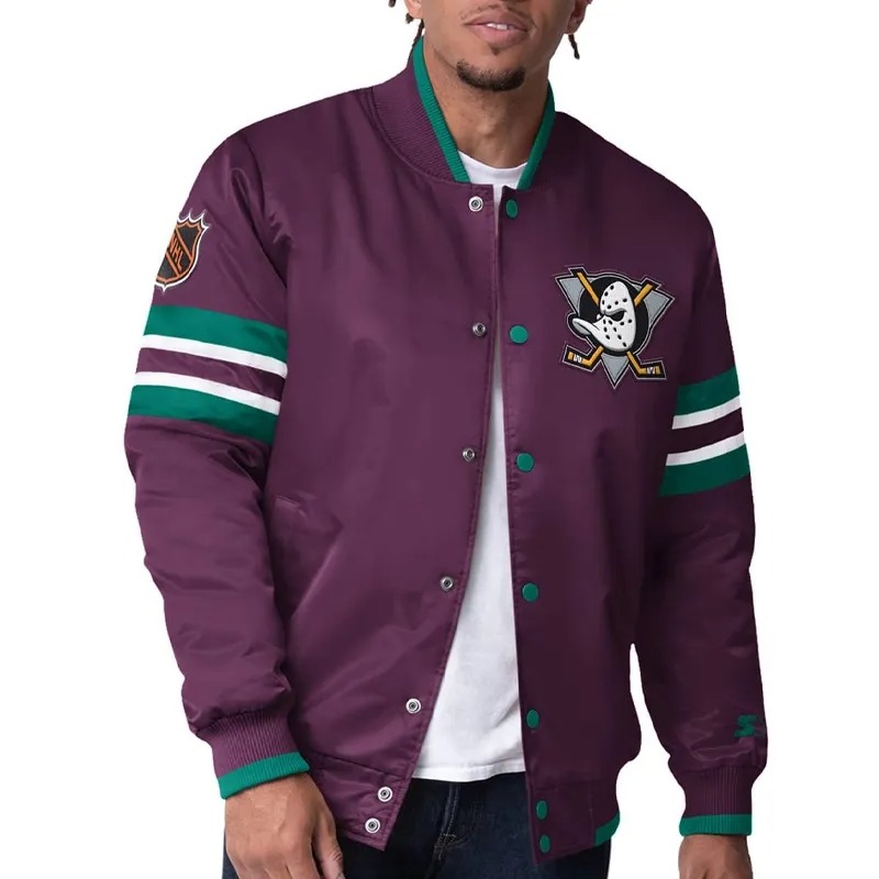 Anaheim Ducks Purple Scout Satin Varsity Jacket
