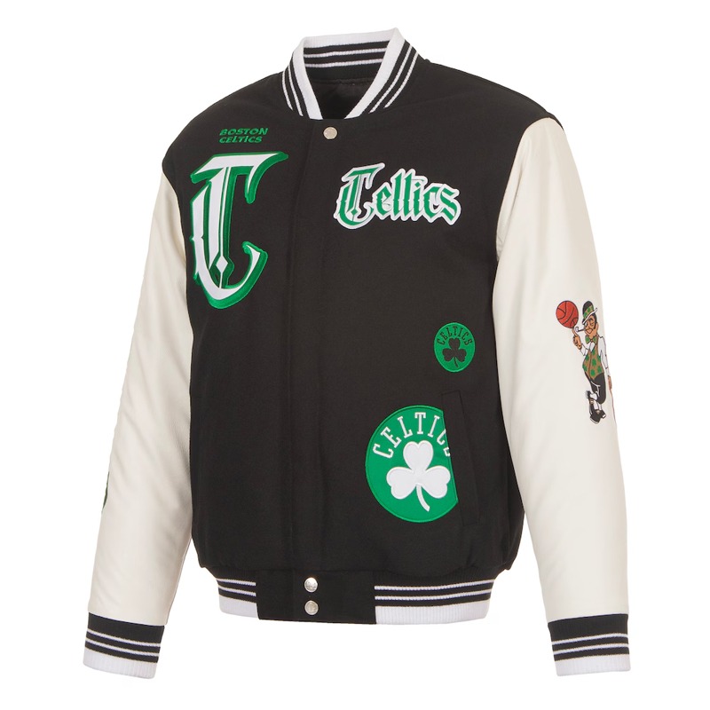 Gothic Boston Celtics Black and White Varsity Jacket