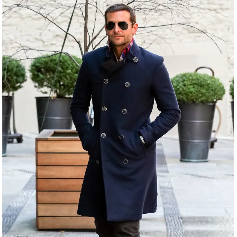 Bradley Cooper Navy Blue Double Breasted Coat