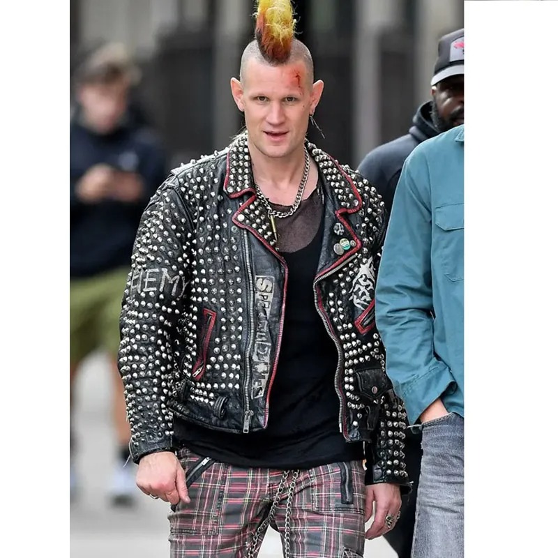 caught-stealing-russ-jacket Matt Smith Caught Stealing Black Studded Leather Jacket Front