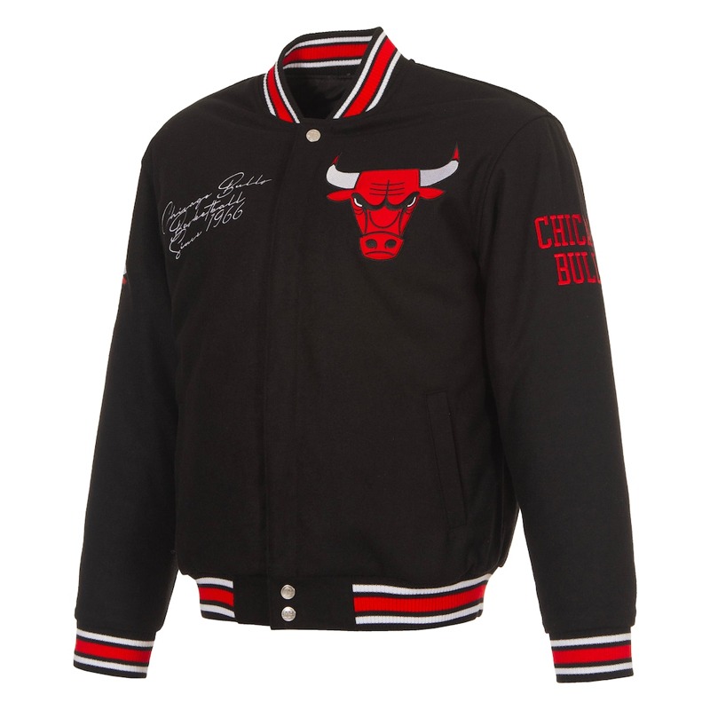 Black Full-Snap Chicago Bulls Wool Varsity Jacket