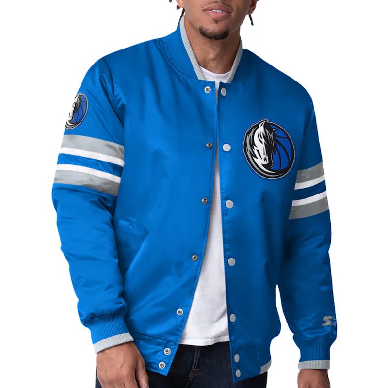 Dallas Mavericks Scout Blue Varsity Satin Jacket