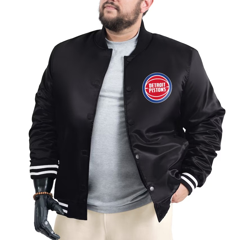 Detroit Pistons Adaptive Bold Logo Varsity Satin Jacket