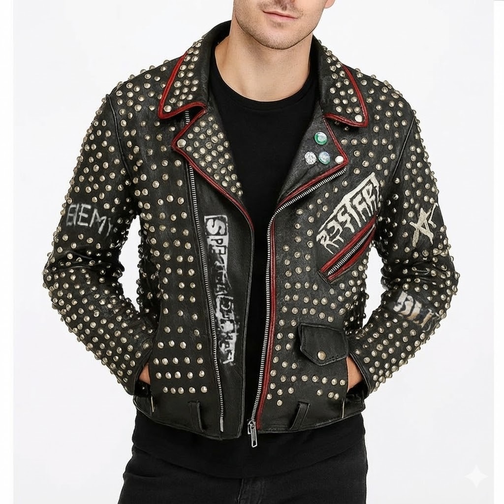 Matt Smith Caught Stealing Black Studded Leather Jacket Front