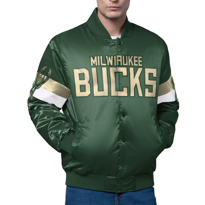 Milwaukee Bucks Triple Option Varsity Satin Jacket