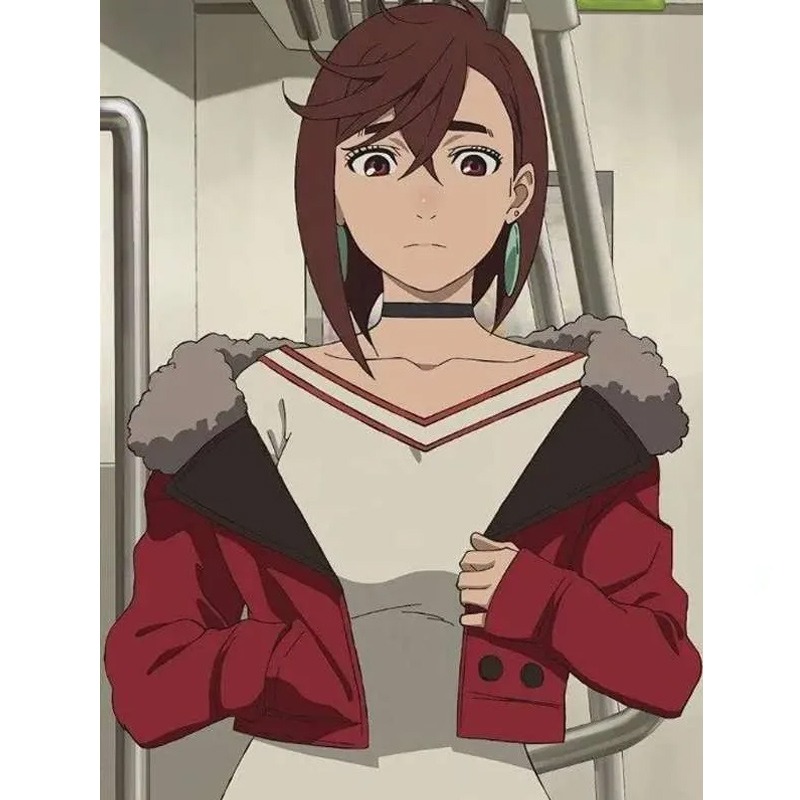 Dandadan Momo Ayase Red Cropped Fur Collar Jacket