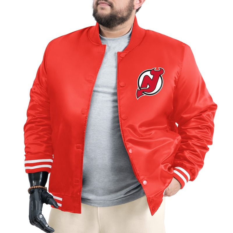 New Jersey Devils Adaptive Bold Logo Varsity Satin Jacket