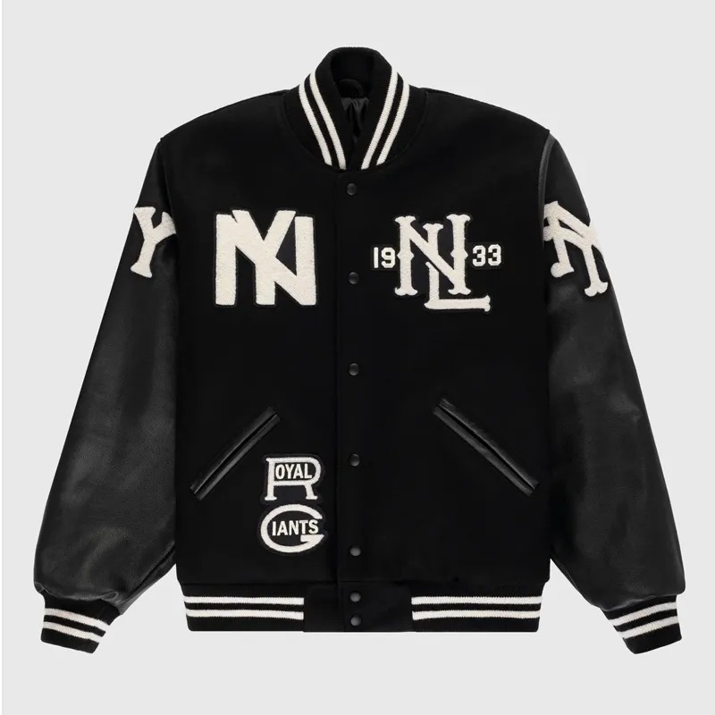 Negro League NY Yankees Black Wool Leather Varsity Jacket