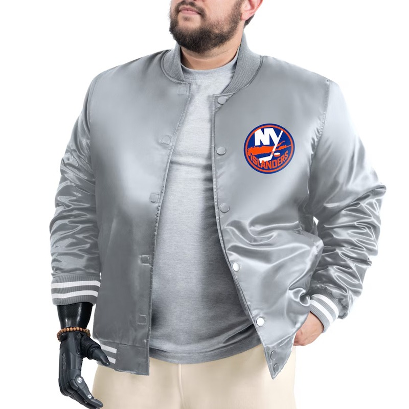 NY Islanders Adaptive Bold Logo Varsity Satin Jacket