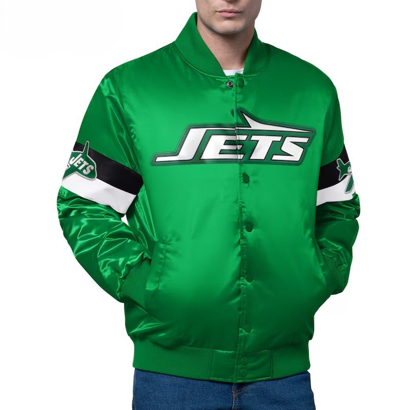 New York Jets Triple Option Full-Snap Varsity Satin Jacket