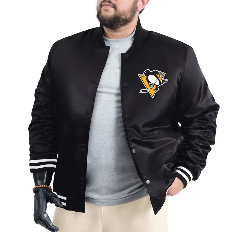 Pittsburgh Penguins Adaptive Bold Logo Varsity Satin Jacket
