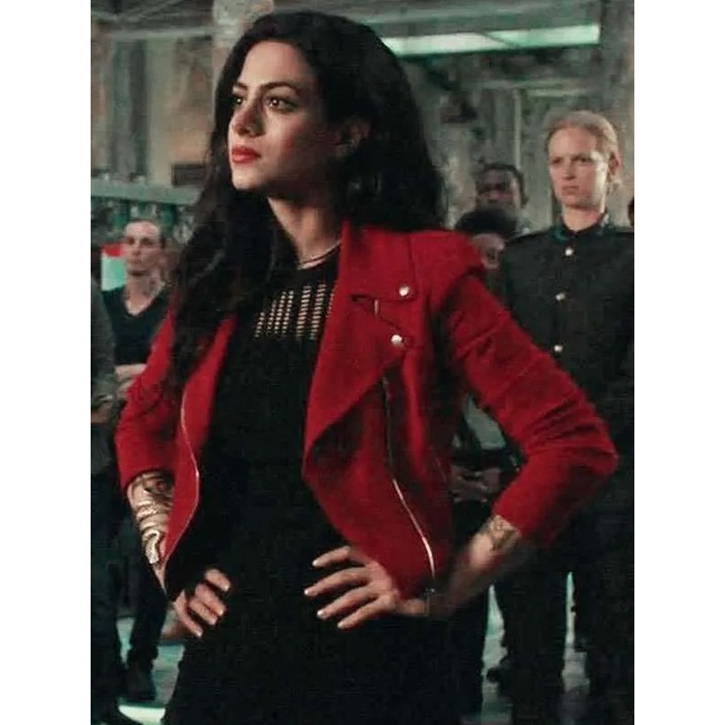Shadowhunters S02 Emeraude Toubia Red Suede Jacket
