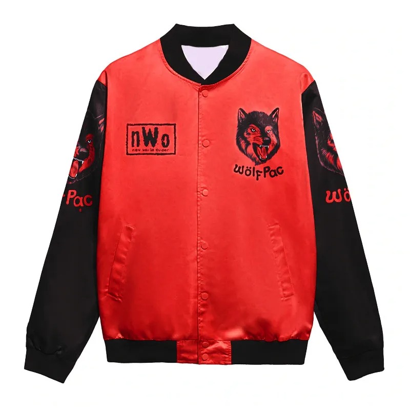 NWO Wolfpac Orange Satin Jacket with Patches