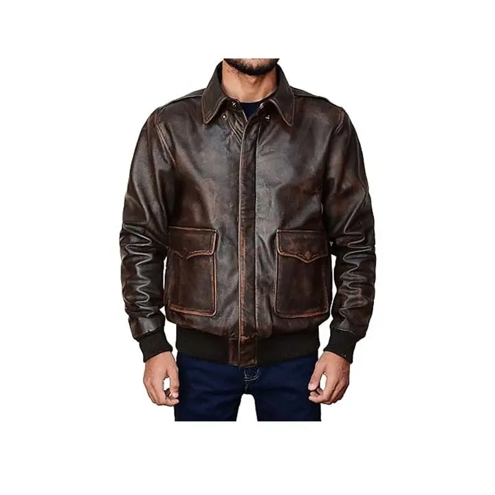 Unlock Power and Style: A-2 Flight Coffee Leather Bomber Jacket" - Alt text: "A-2 Flight Coffee Leather Bomber Jacket showcased on a mannequin