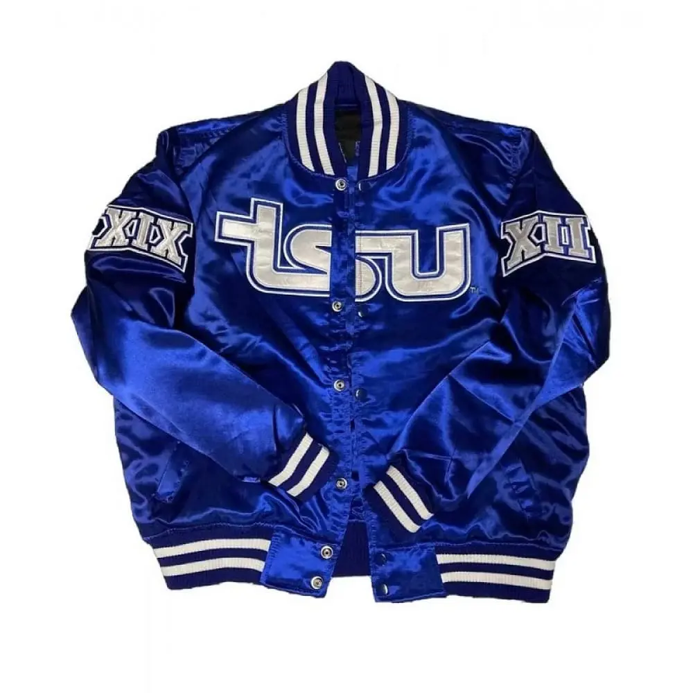 BT "Dominate Game Day Style with the Men’s Tennessee State University Royal Blue Varsity Jacket"