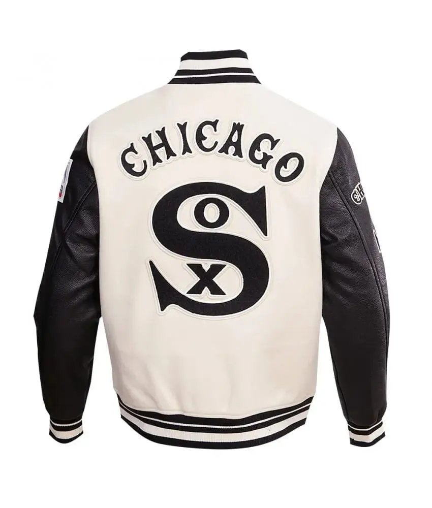 Chicago White 3 Chicago White Sox MLB Cream Black Varsity Jacket - JacketsByT