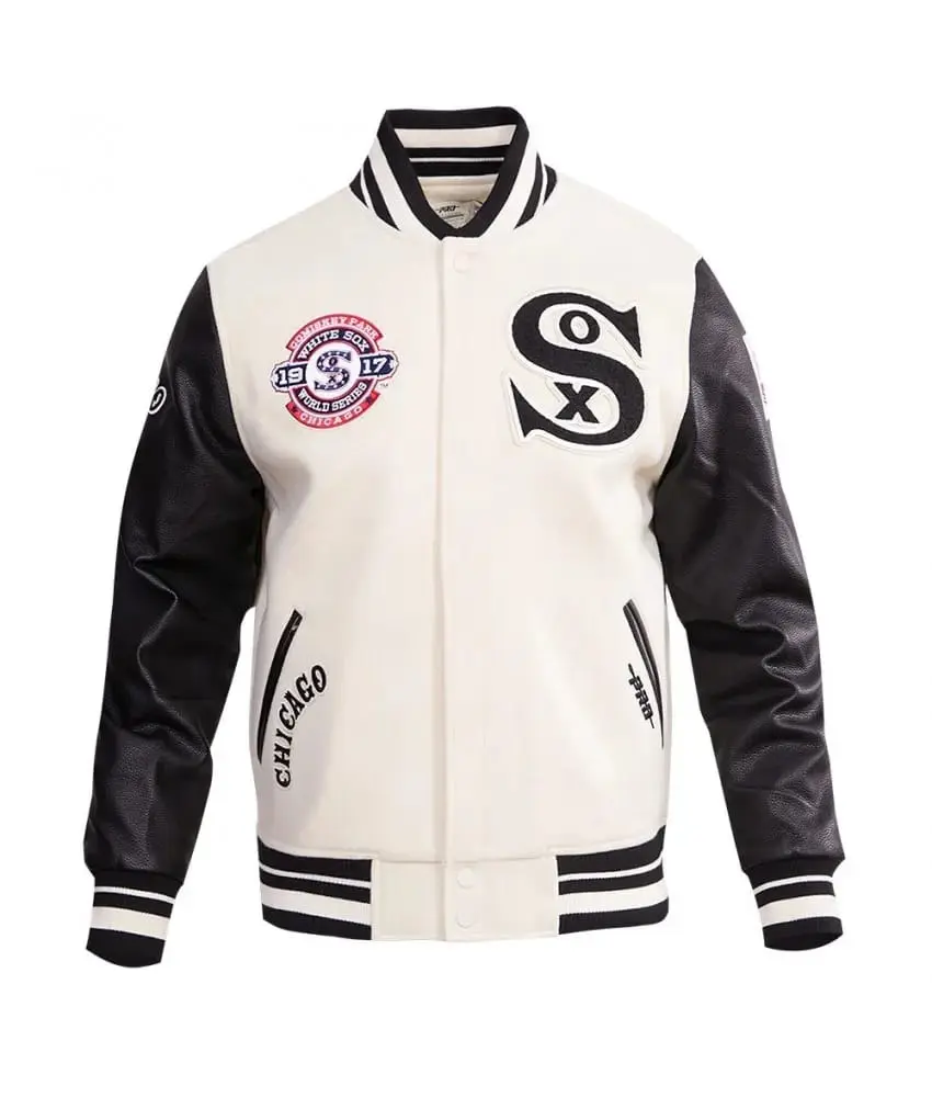 Chicago White Chicago White Sox MLB Cream Black Varsity Jacket - JacketsByT