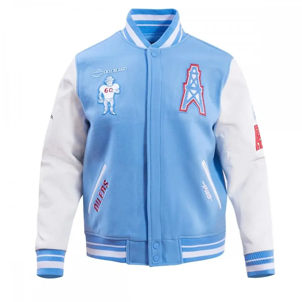 houston oilers retro classic blue varsity jacket-men's collection-Houston Oilers Retro-Classic Blue Varsity Jacket-Houston Oilers varsity jacket-Houston Oilers jacket-wool varsity jacket-classic varsity jacket-baseball jacket-convention jacket-winter jacket-men's jacket-women's jacket-college jacket-letterman jacket