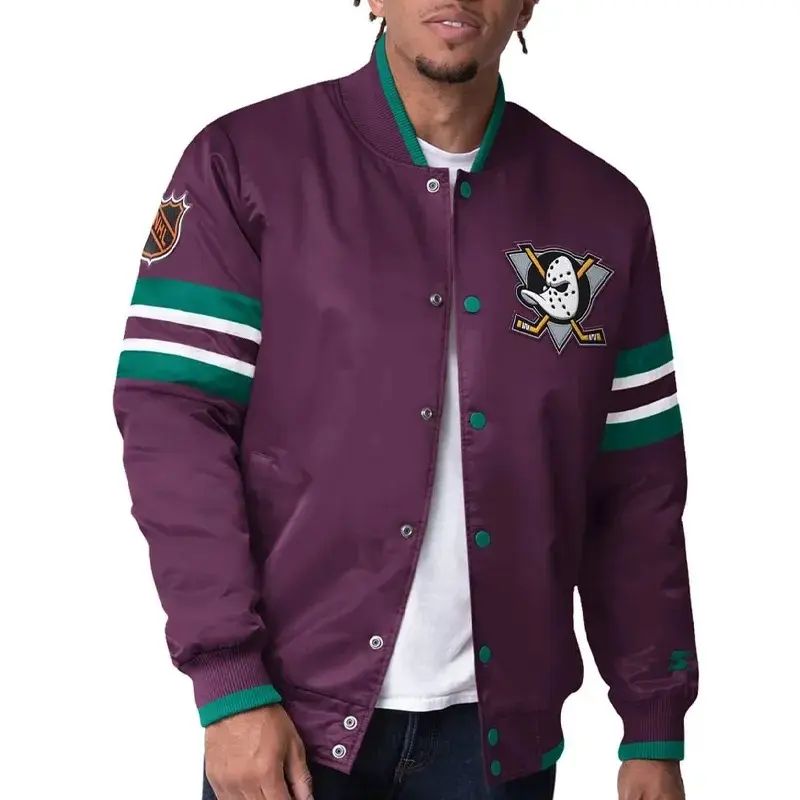 Anaheim Ducks Purple Scout Satin Varsity Jacket