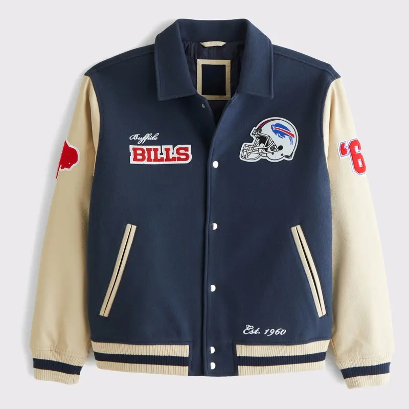 Buffalo Bills Blue and Eggshell Varsity Bomber Jacket