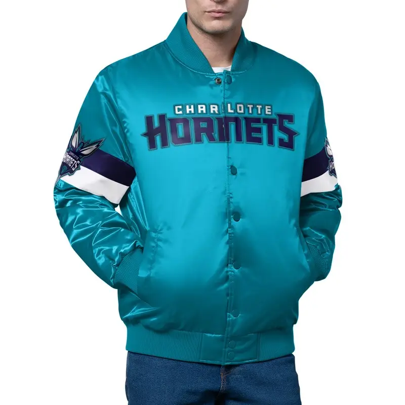 Triple Option Charlotte Hornets Teal Varsity Satin Jacket