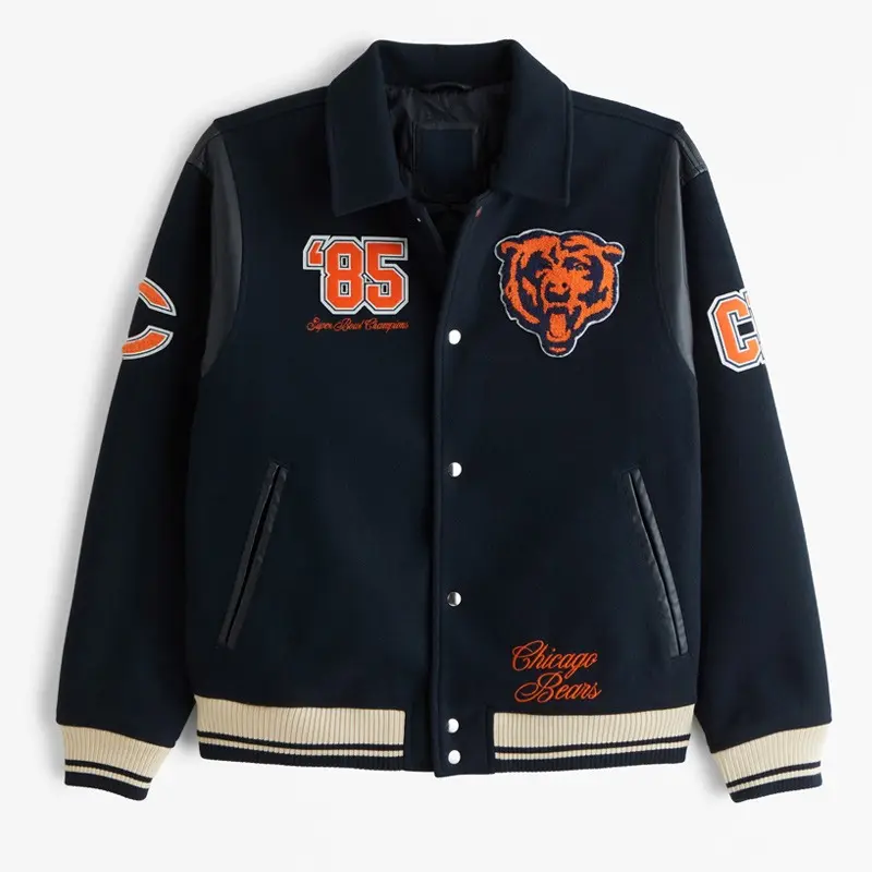 Chicago Bears Navy Varsity Bomber Wool Jacket