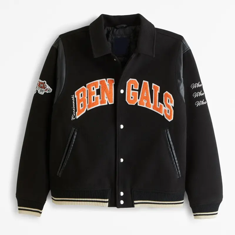 Cincinnati Bengals Black Varsity Bomber Wool Jacket
