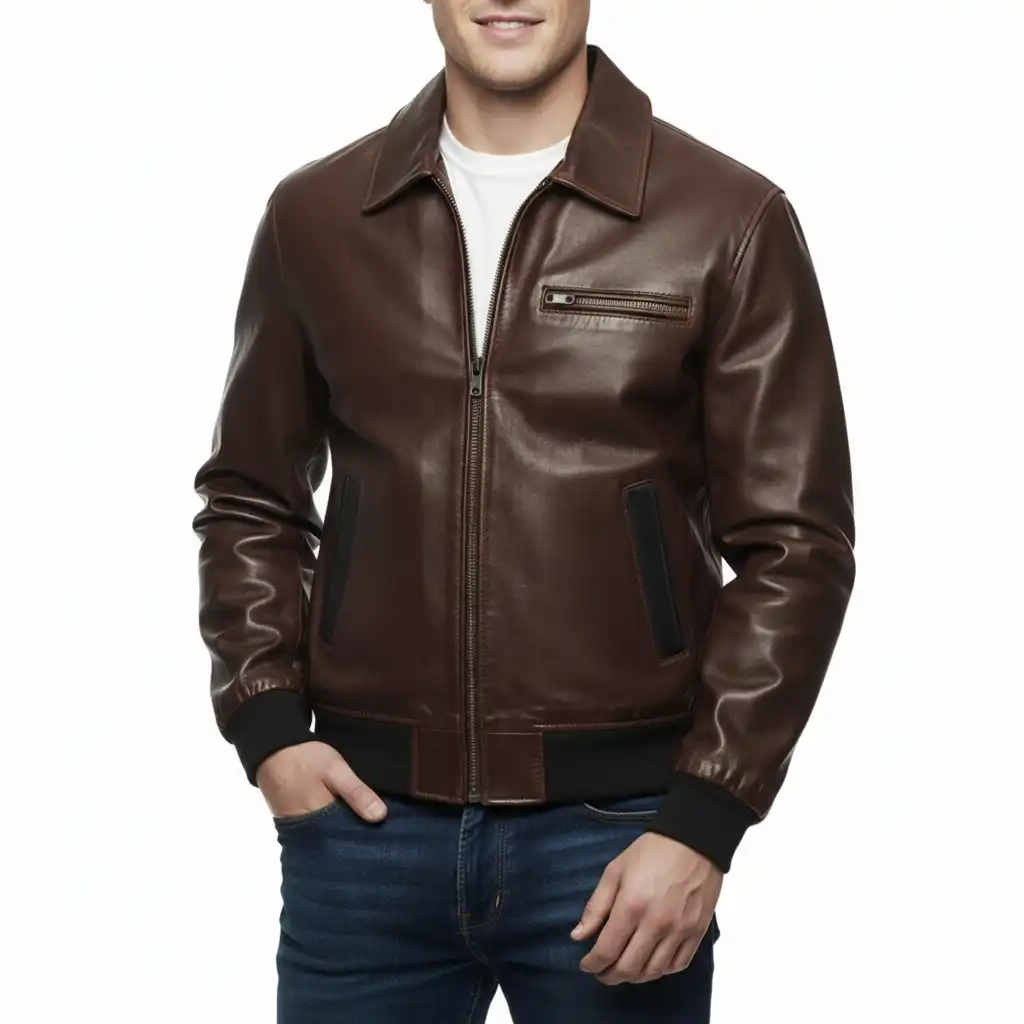Mafia Tommy Angelo Brown Leather Bomber Jacket