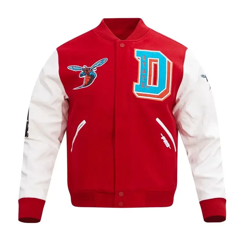 University Delaware State Red and White Varsity Jacket