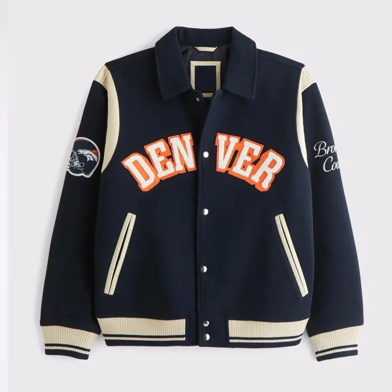 Denver Broncos Navy Varsity Bomber Wool Jacket