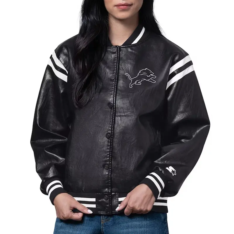 Detroit Lions High Heat Vegan Black Varsity Leather Jacket