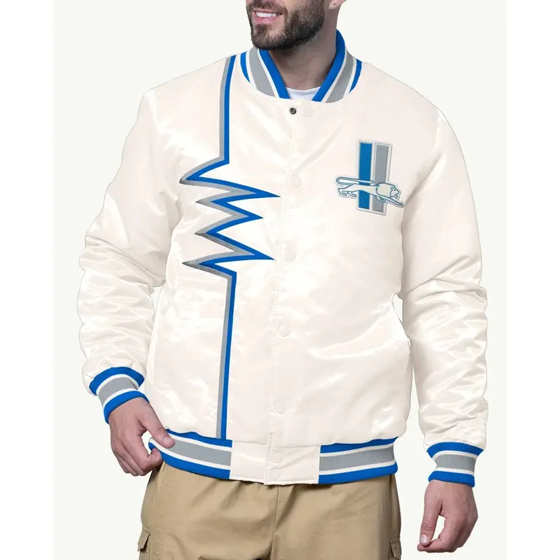 Shock Wave Detroit Lions Light Cream Satin Jacket