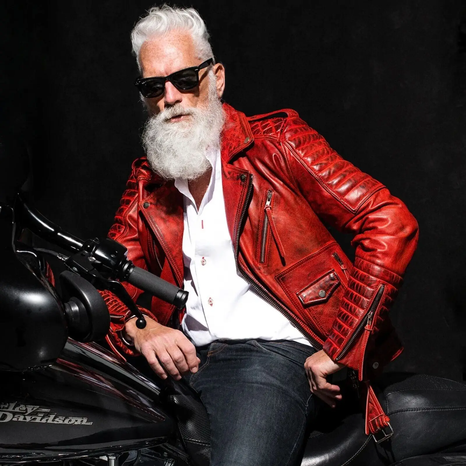 Men's Red Motorcycle Cowhide Leather Jacket
