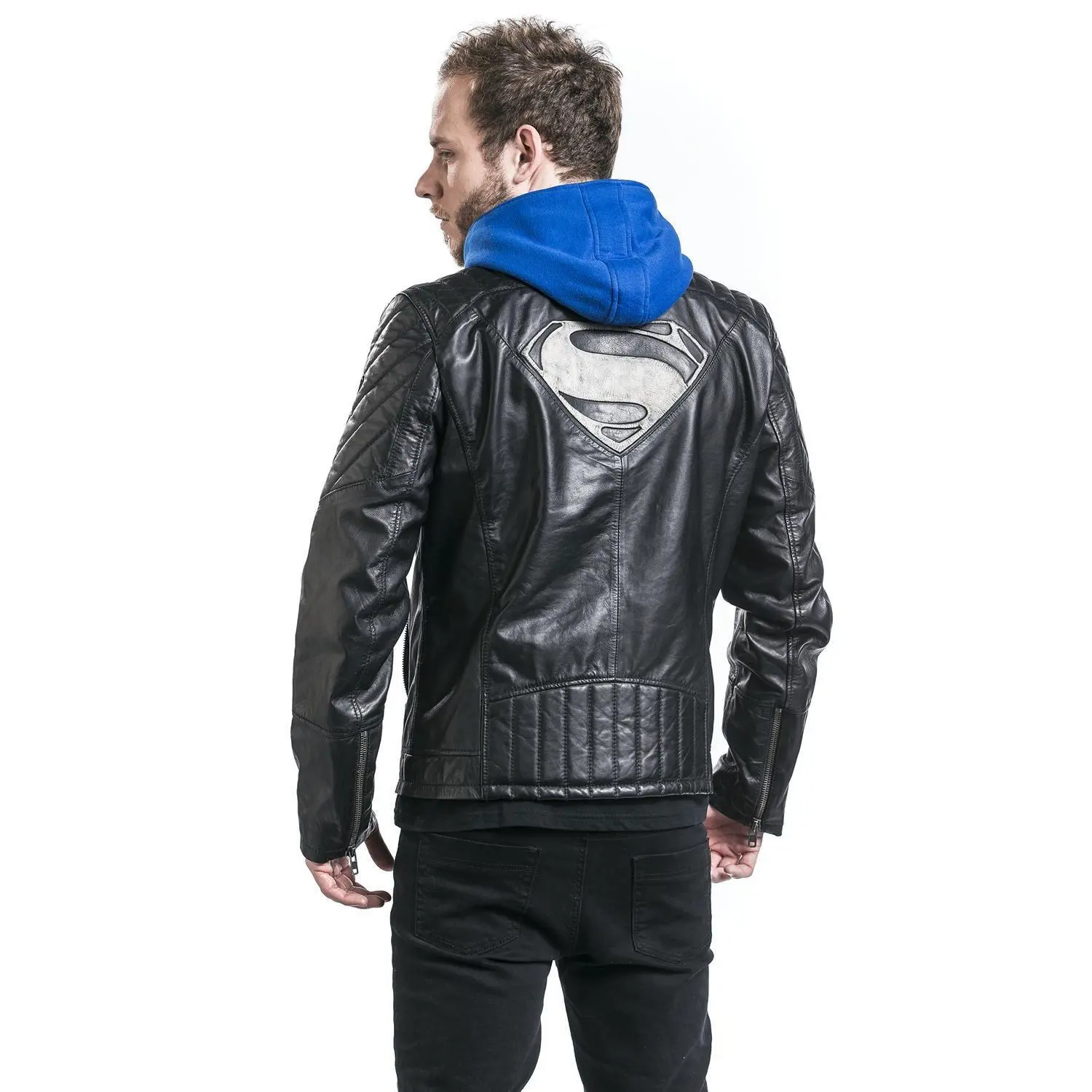 Superman Real Leather Jacket With Hoodie